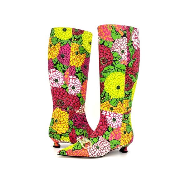 NIB Gucci x Ken Scott Horsebit Pomponica Knee High Floral Kitten Heel Boots 36 - Picture 3 of 9